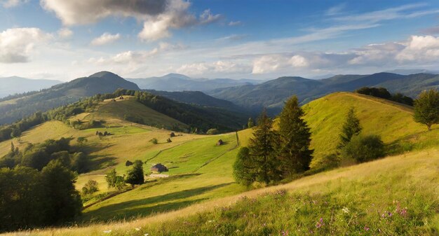 photo Landscape with pine forests in the mountains