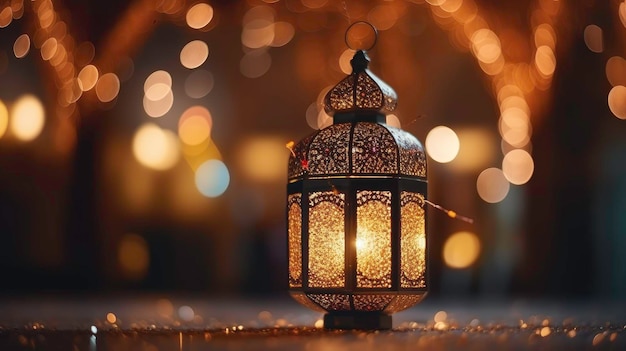 Фотография декора фонаря, демонстрирующая красоту Рамадана, сгенерирована искусственным интеллектом