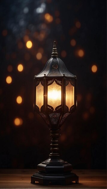 Photo photo of lantern lit up in a dark night ramadan kareem islamic eid festival banner design