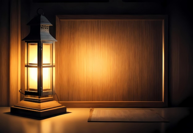 Foto una lanterna fotografica con spazio di copia in legno ai generato