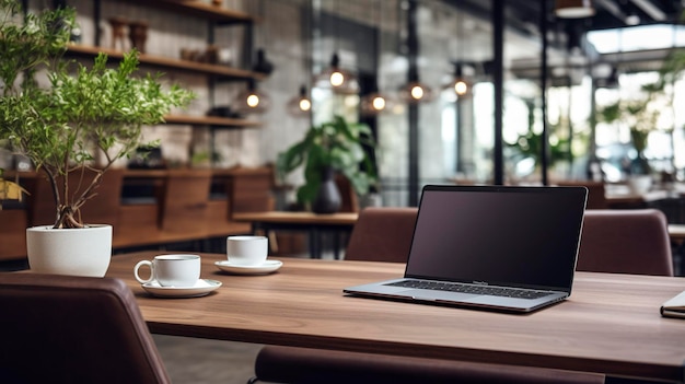 A photo of a laptop and accessories in a modern work station