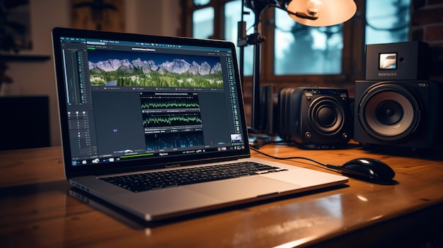 Photo a photo of a laptop and mobile phone on a home record