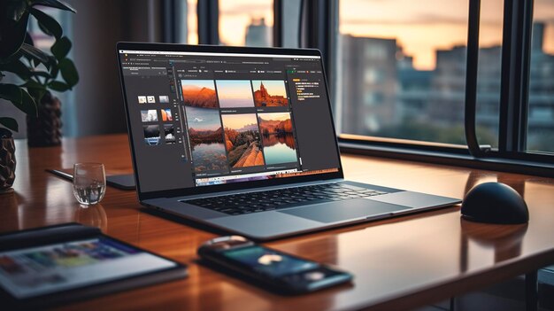 A photo of a laptop with external monitors in a home office