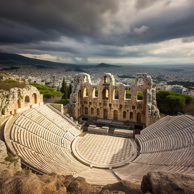 Photo a large amphitheater with a view of the city in the background