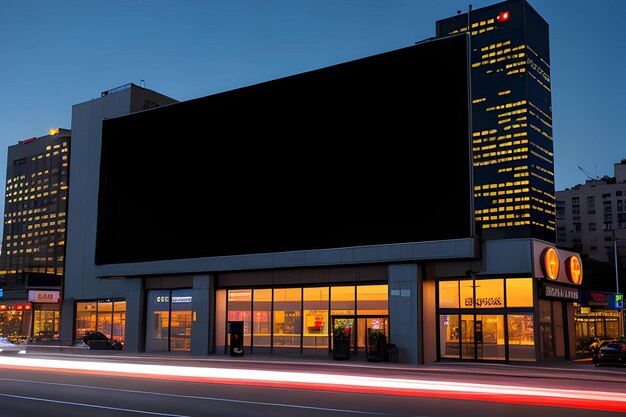 A photo large billboard in the city mockup at night 3d Futuristic city with billboard