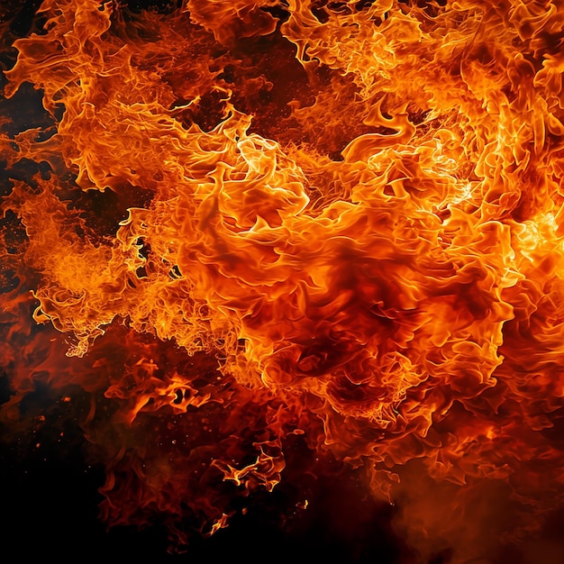 Photo photo of large burning fire flames at night on black background