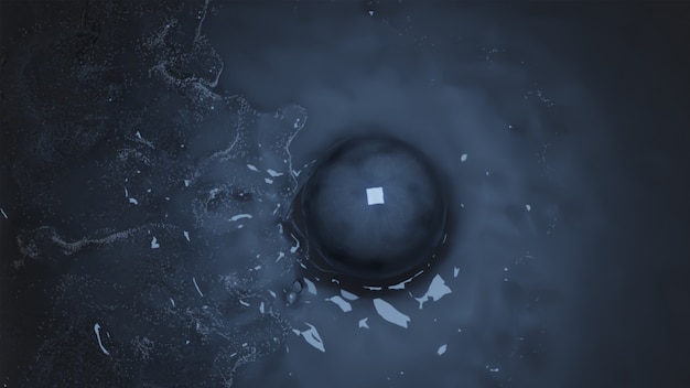 Photo of large marble in water with dark background from top view