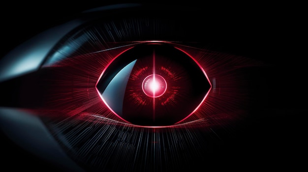Фото лазера, формирующего неоновый символ глаза
