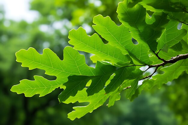 Photo photo of leaves in closeup oak tree