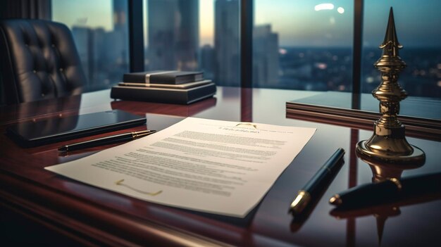 Photo a photo of a legal contract on a conference room table