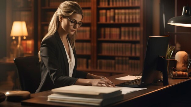 A photo of a legal secretary typing on a computer