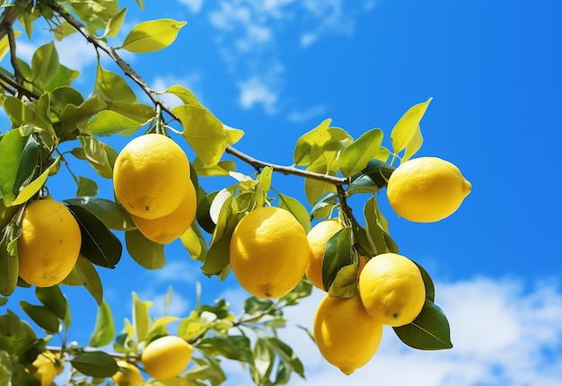 Photo of lemon fruit ripe lemon lemon background and lemon tree