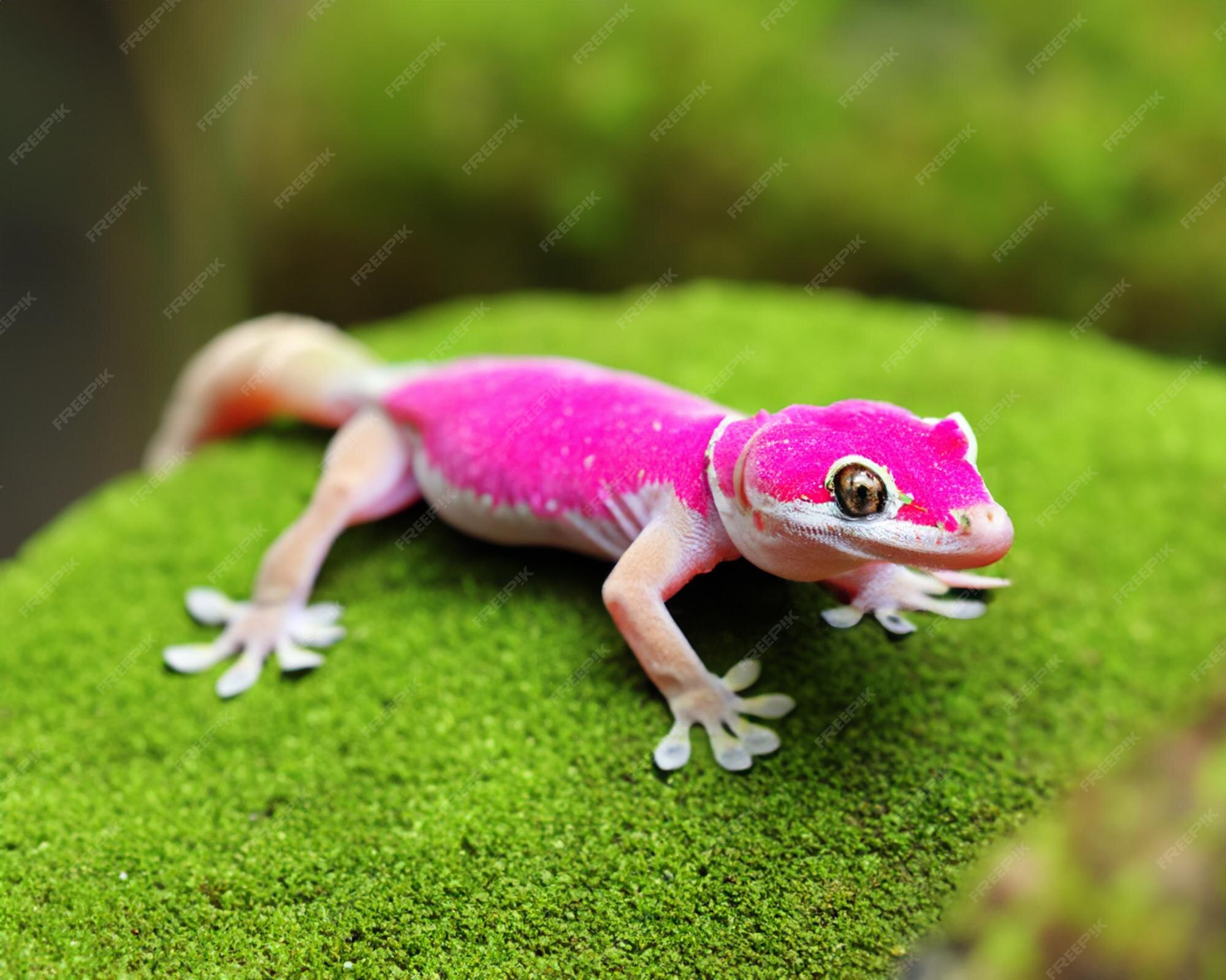 Photo leopard geckos closeup head on green grass leopard gecko looking