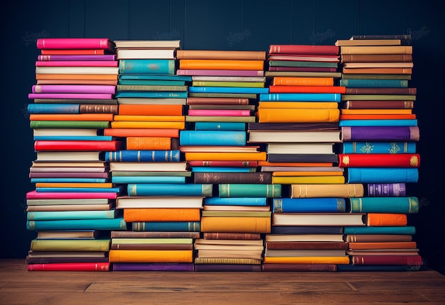 Photo of library book rack background with colorful books