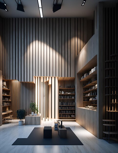 Photo of a library room filled with shelves of books and a cozy reading area