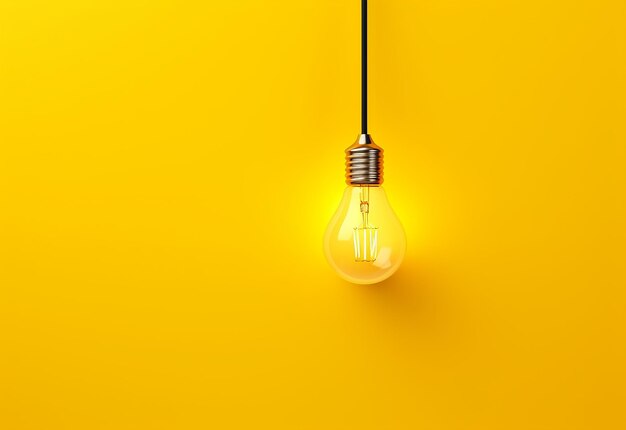 Photo of light bulb glowing on yellow background