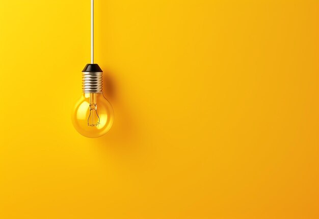 Photo of light bulb glowing on yellow background