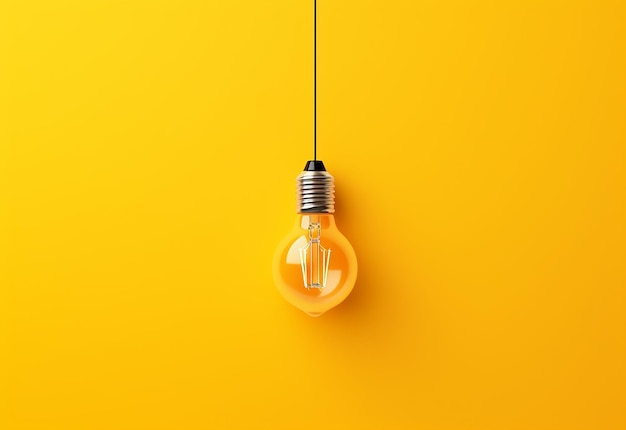 Photo of light bulb glowing on yellow background