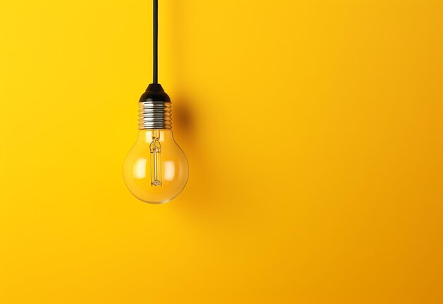 Photo of light bulb glowing on yellow background