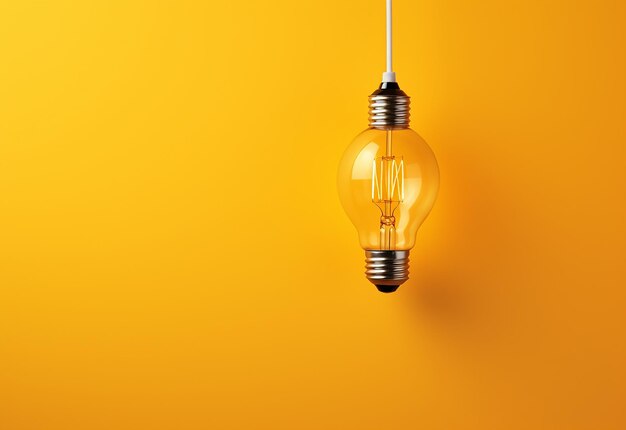 Photo of light bulb glowing on yellow background