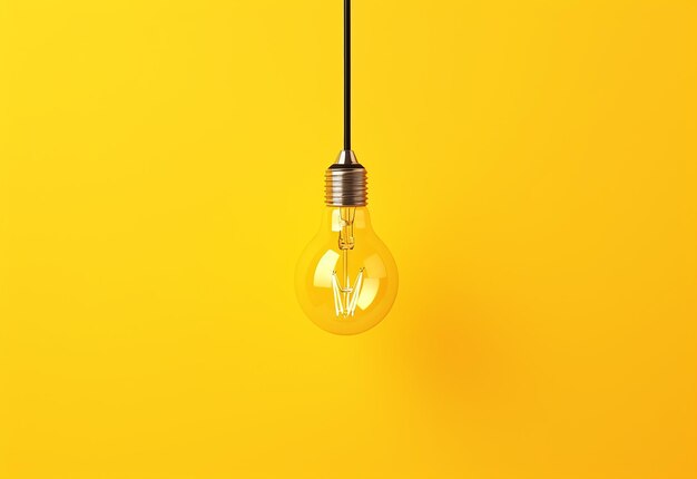 Photo of light bulb glowing on yellow background