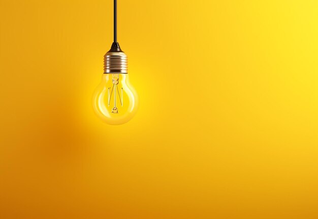 Photo of light bulb glowing on yellow background