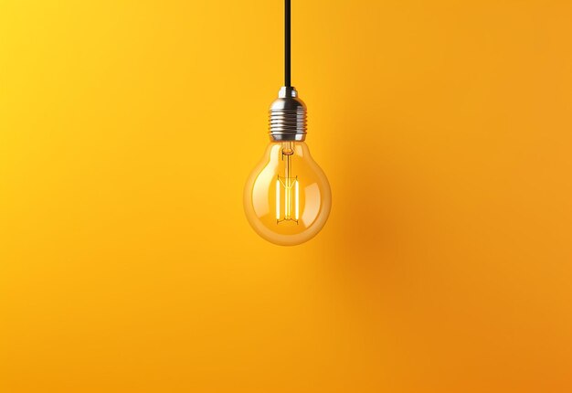 Photo of light bulb glowing on yellow background