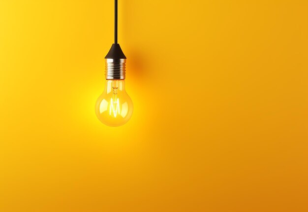 Photo photo of light bulb glowing on yellow background