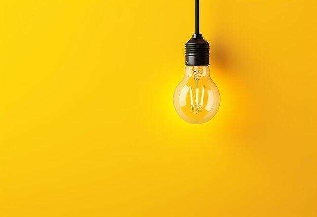 Photo of light bulb glowing on yellow background