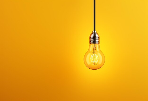 Photo of light bulb glowing on yellow background