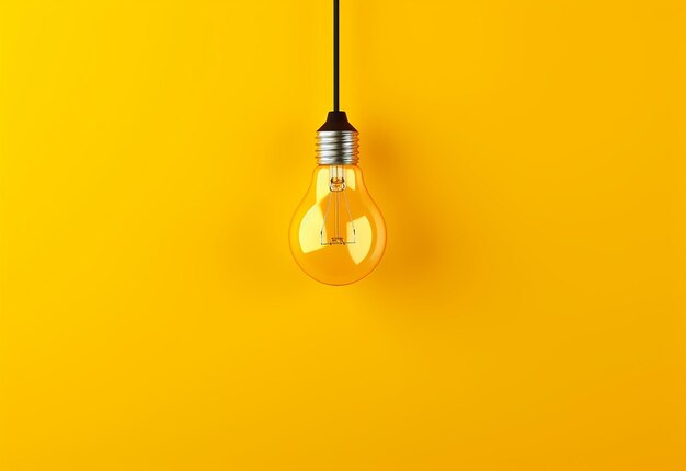 Photo of light bulb glowing on yellow background