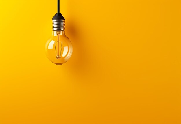 Photo of light bulb glowing on yellow background