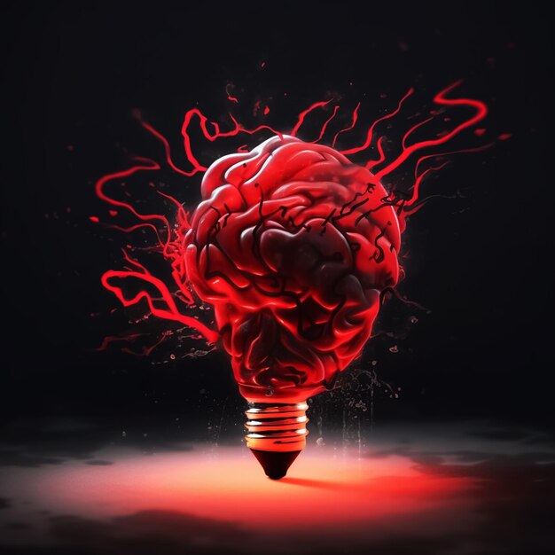 Photo light bulb red brain stress and burn out concept