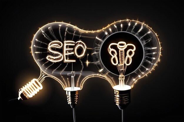 Photo photo of light bulbs with shining fibers in a shape of digital marketing website