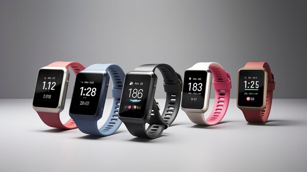 A photo of a lineup of diverse fitness trackers