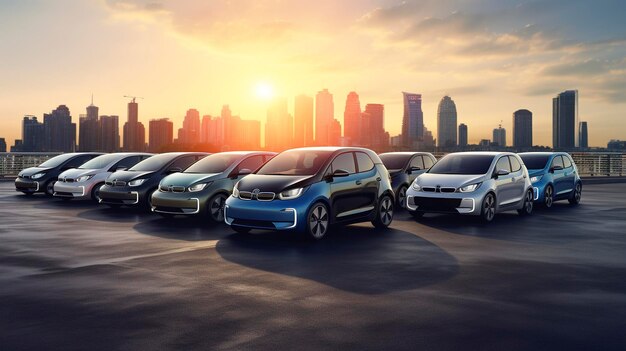 A photo of a lineup of electric vehicles for rent