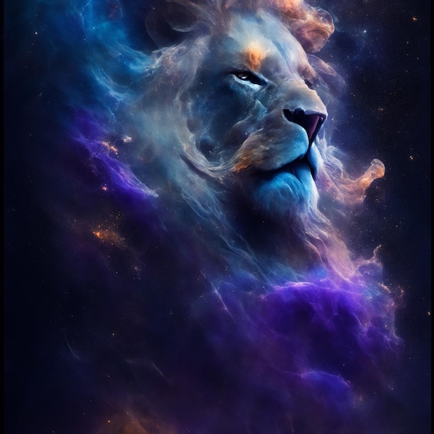 photo a lion with a rainbow mane and blue eyes