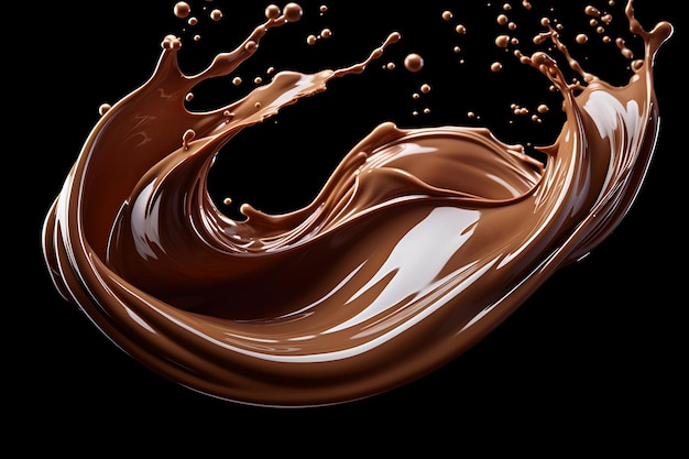 Photo liquid chocolate splash on black background generative ai