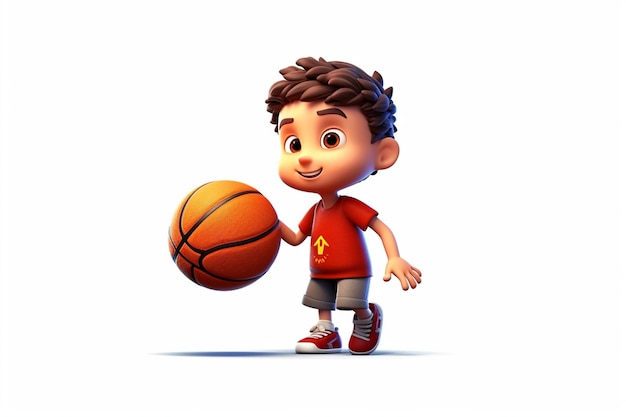 Photo little boy playing basketball white background