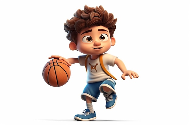 photo little boy playing basketball white background