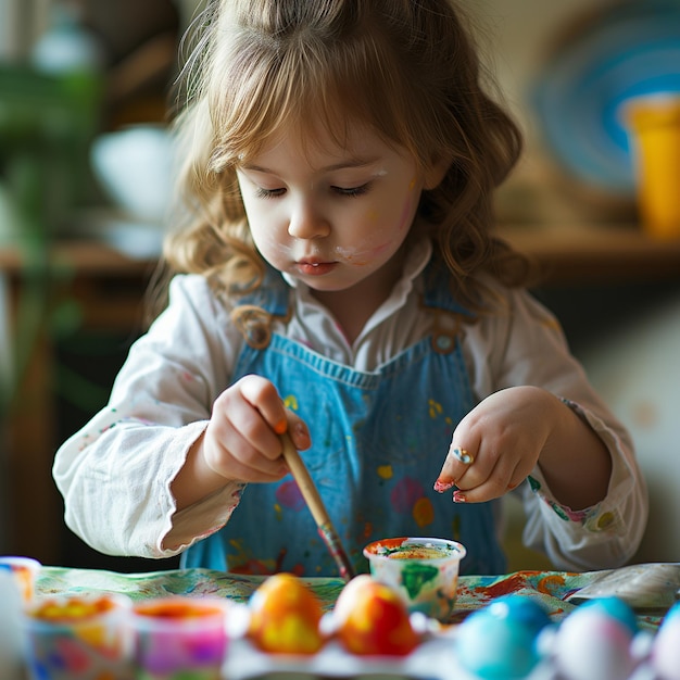 photo of little girl color egg for easter day