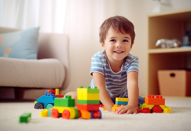 Фотография маленького ребенка, играющего с концепцией раннего развития блоков