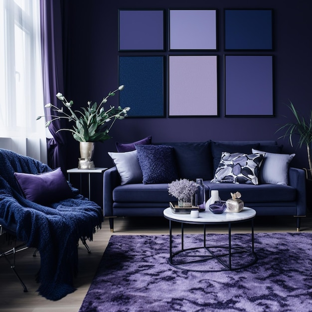 Photo living room with blue navy design