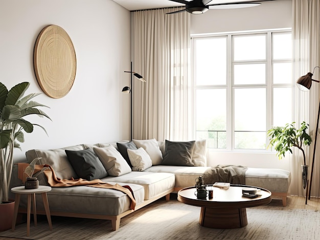 Photo of a living room with an uncluttered minimalist modern japanners interior