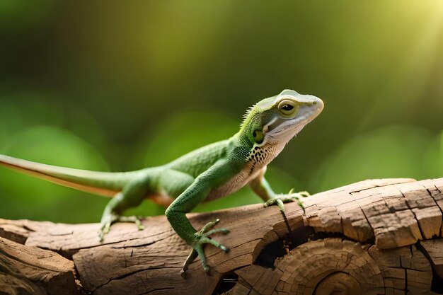 Photo a lizard standing on the wooden in the garden