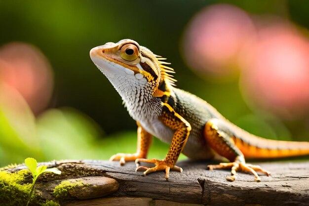 Photo a lizard standing on the wooden in the garden