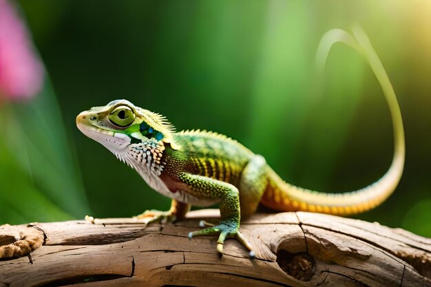 Photo a lizard standing on the wooden in the garden