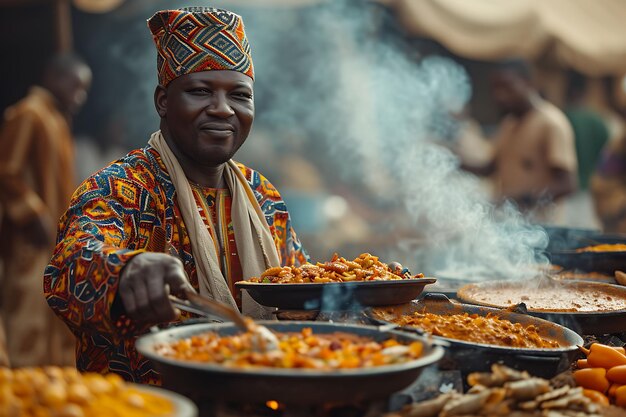 Photo of Locals Preparing Traditional Dishes at a Holiday Street Fair Festival Holiday Concept