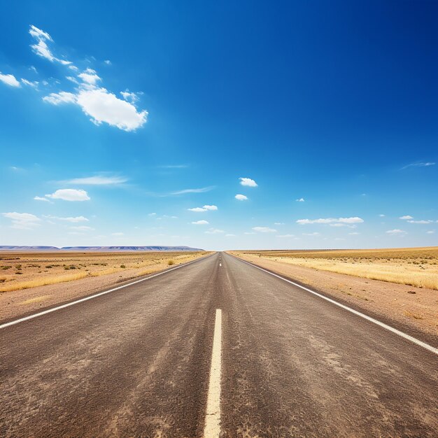 photo long straight road and blue sky