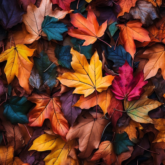 Photo of a lot of autumn leaves on the ground